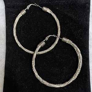 Vintage Twisted Silver Hoop Earrings